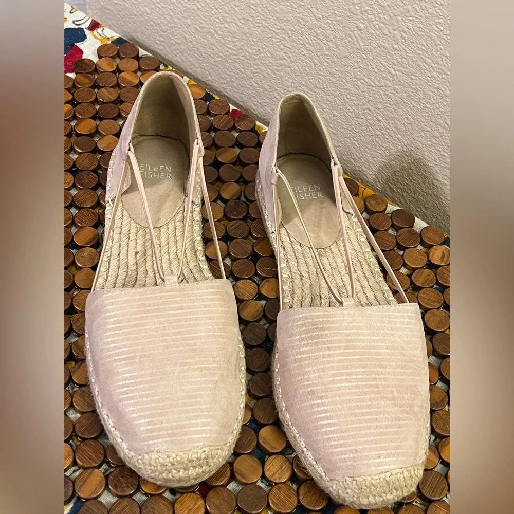 Eileen Fisher Lee Espadrille Flats Blush Print Subtle Metallic Stripes Size 10